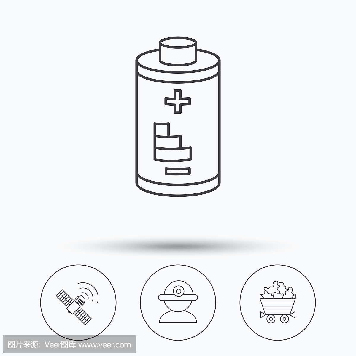 工人,礦物和GPS衛星圖標。