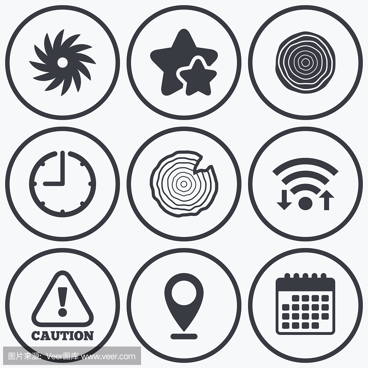 木材和鋸圓形車輪圖標。的關注。